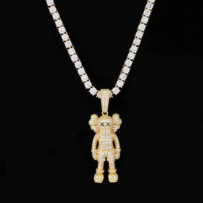 Iced Out мультфильм Подвески марионетки и ожерелье кубического циркония ожерелье Мода хип хоп ювелирные изделия мужской подарок