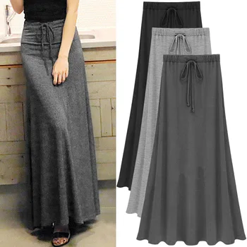 

New Summer Autumn Women Modal Long Skirt Sexy Solid High Waist Skirts Female Loose Elastic Big Swing Maxi Skirt Plus Size