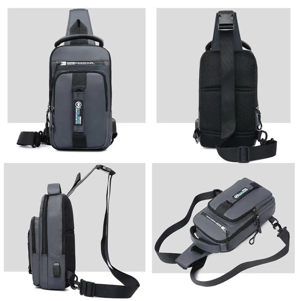  Work Crossbody Bags Men USB Charging Chest Pack Short Trip Messengers Chest Bag Water Repellent Sho - 4000210339516
