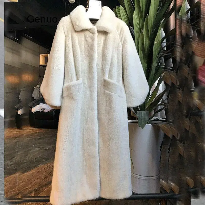 Winter New Fur Outerwear Female Fashion  Solid Color Long Fur Coat High-End Warm Mink Fur Jacket Coat Women Parka