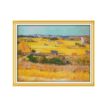 

A good harvest of wheat cross stitch kit lanscape garden 14ct 11ct count printed canvas stitching embroidery DIY handmade