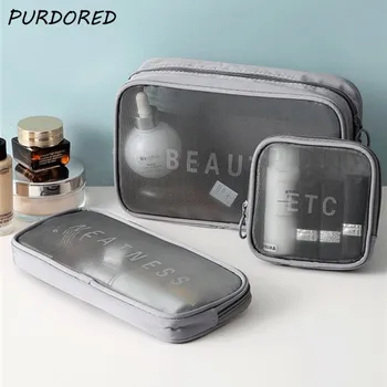 

PURDORED 1 Set Women Mesh Makeup Bag Travel Clear Cosmetic Bag for Makeup Zipper Female Transparent Toiletry Bag Beauty Case