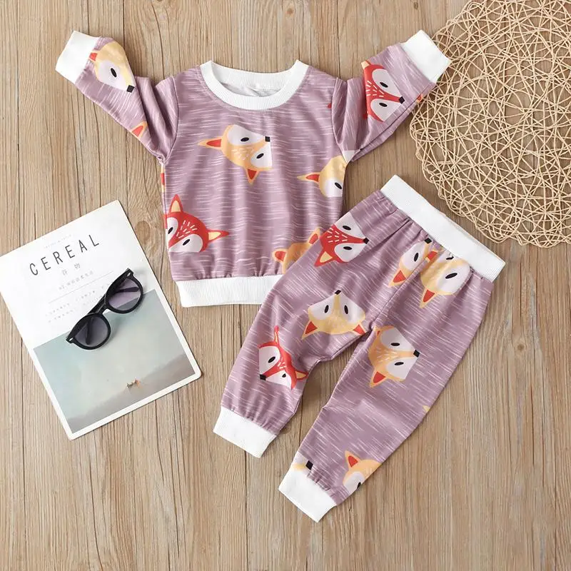 Babyinstar/Новая Модная стильная одежда для маленьких девочек Осенняя детская одежда с принтом лисы топ с длинными рукавами+ штаны