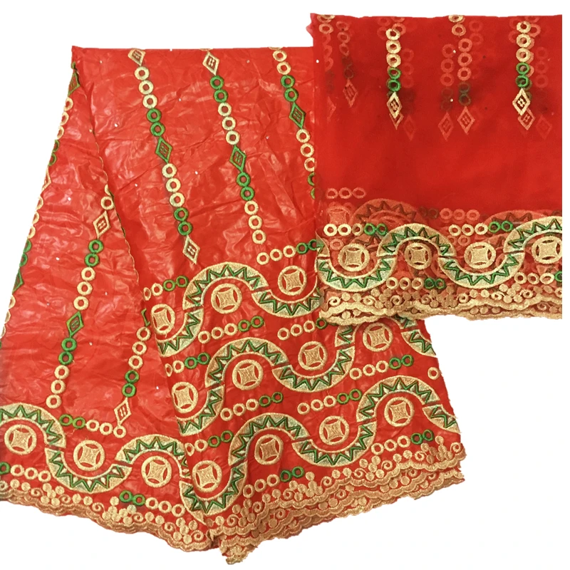 Красный и зеленый вышивка getzner высокого качества Brode ткань африканская ткань Базен, с юбкой из тюля и кружева