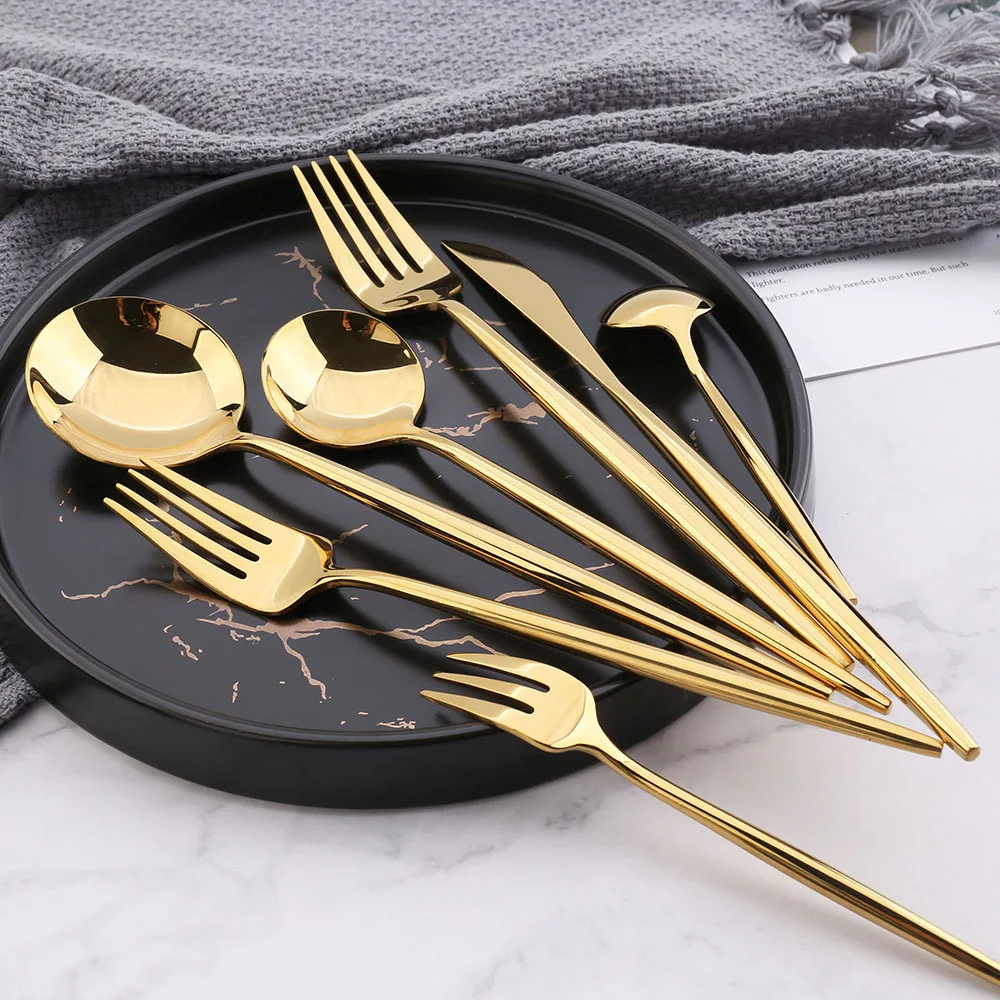 Korean Dinnerware Cutlery Set Tableware Set Gold Cutlery Stainless