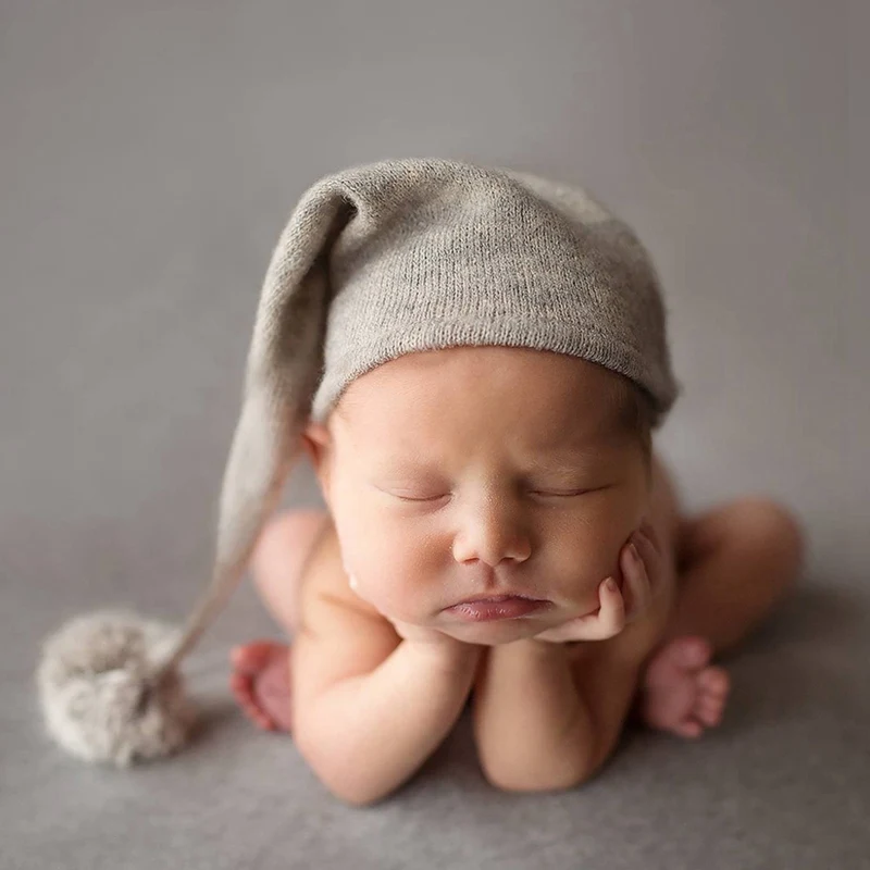 

Newborn Baby Photo Prop Hat Solid Color Baby Infant Knitted Pompom Long Tail Winter Hat Baby Infant Beanie Hat Accessories