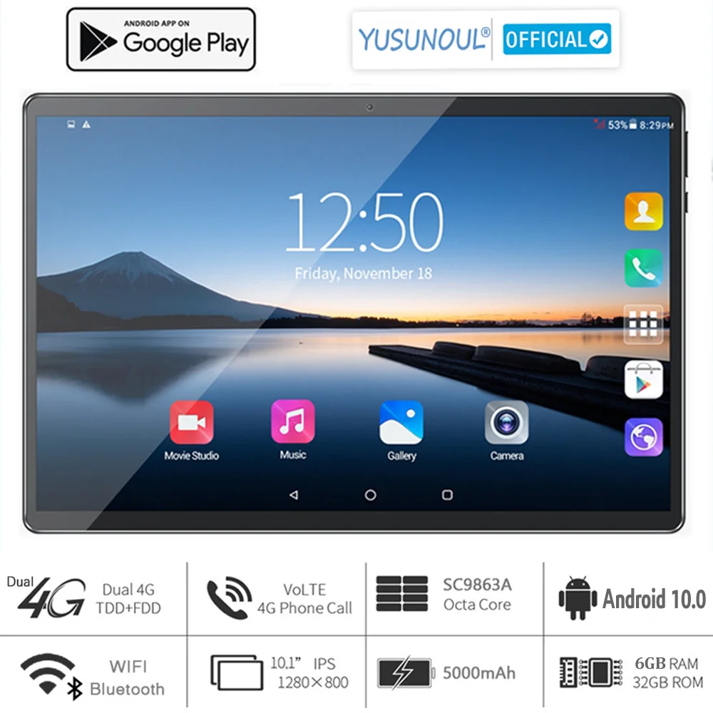 10-дюймовый планшет 3G 6 ГБ ОЗУ 4G LTE 2021*1280 HD Android 800 Pie 8 ядер две камеры для звонков rm pro