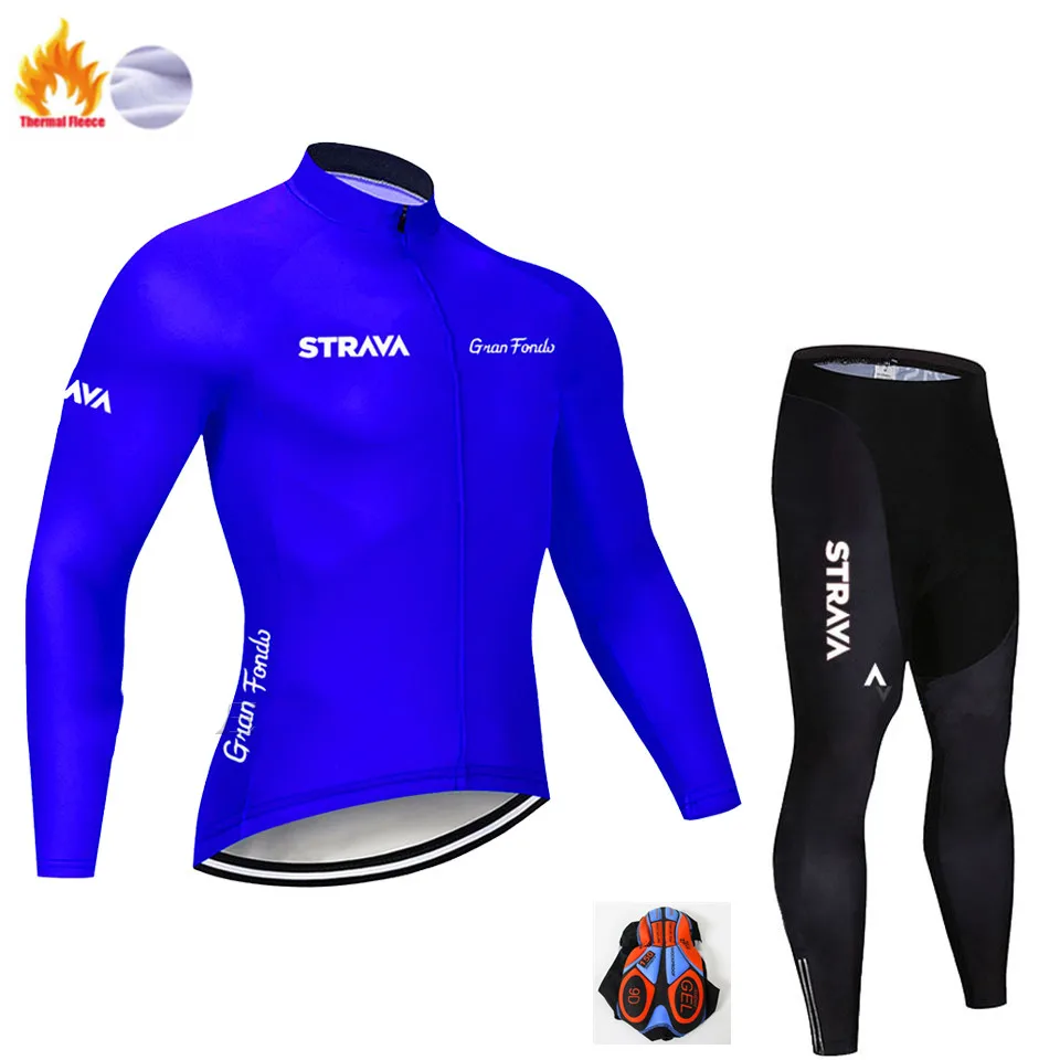 Winter Cycling suit STRAVA Зима Велоспорт Джерси набор MTB мультфильм велосипед одежда мужская Ropa Ciclismo термальная флисовая одежда для велосипеда длинная одежда для велоспорта - Цвет: Winter Cycling suit