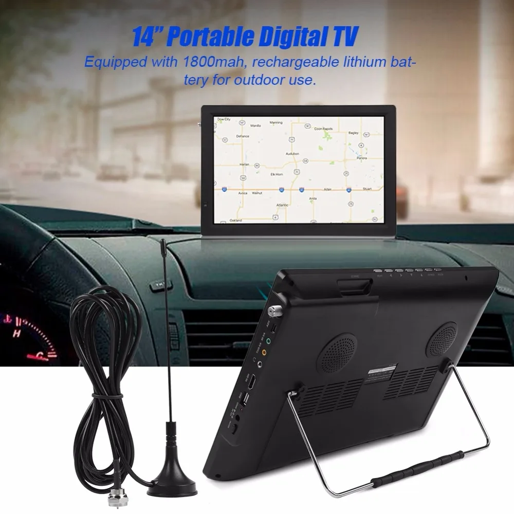Портативный 14 дюймовый ЖК-цифровой телевизор ATSC 1080P HD TV цифровая ТВ HDMI видео плеер 110-220 В США для домашнего автомобиля