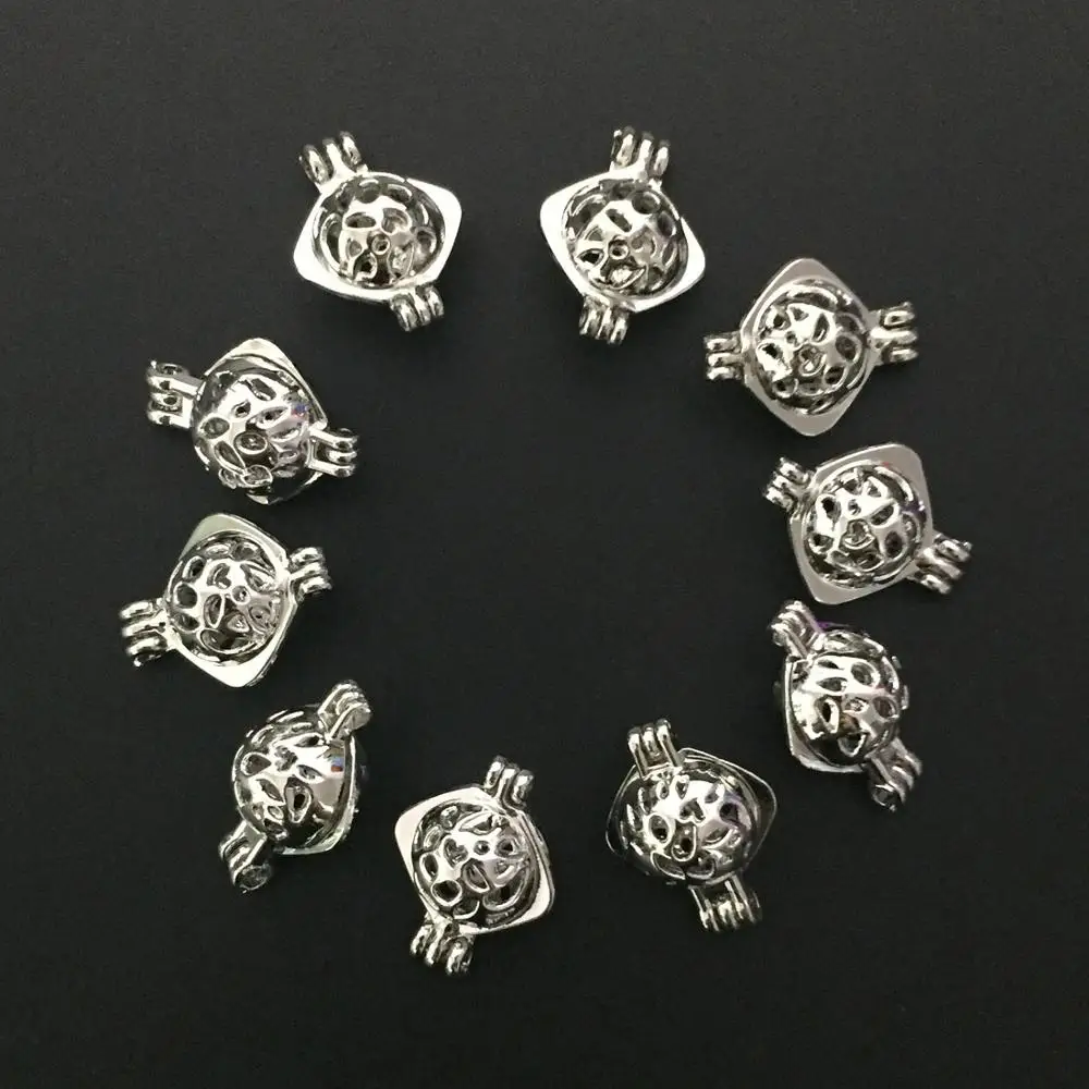 

REYOW 10pcs Silver Tone Square Round Pearl Cage Pendant Small Locket For Necklace Bracelet Jewelry Making Essential Oil Diffuser