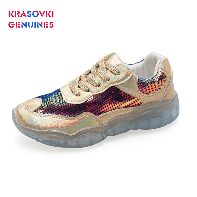 Krasovki Genuines/женские кроссовки сезон осень Прямая поставка Лазерная лаковая кожа