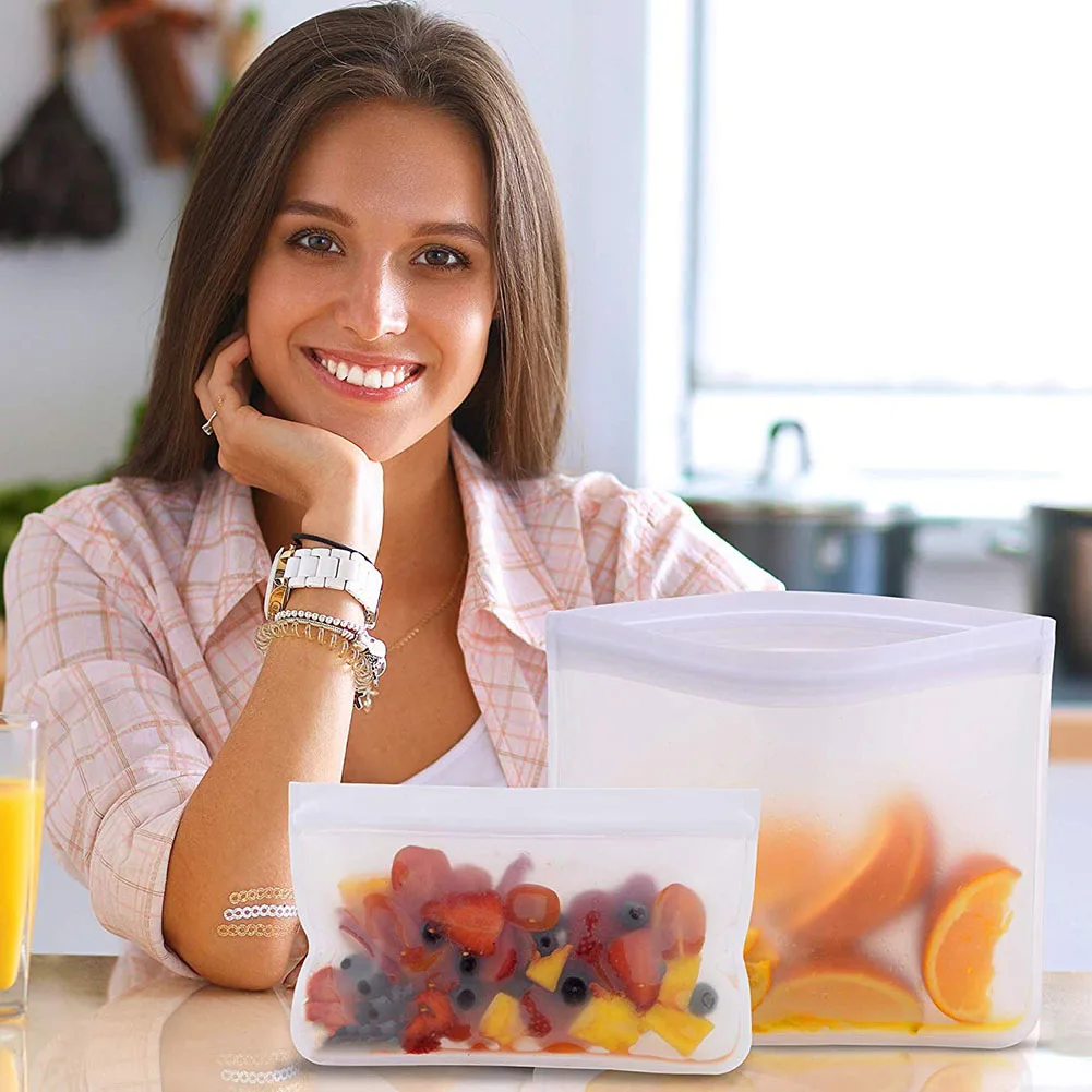 

3Pcs Silicone Food Storage Bag Reusable Freezer Bag Ziplock Leakproof Top Fruits Lunch Box Kitchen Organizer Bag For Kitchen