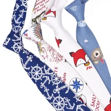 7cm Cartoon Animal Printed Necktie Panda Whales Fox Anchor Mens Ties Fashion Casual Necktie Students School Accessories