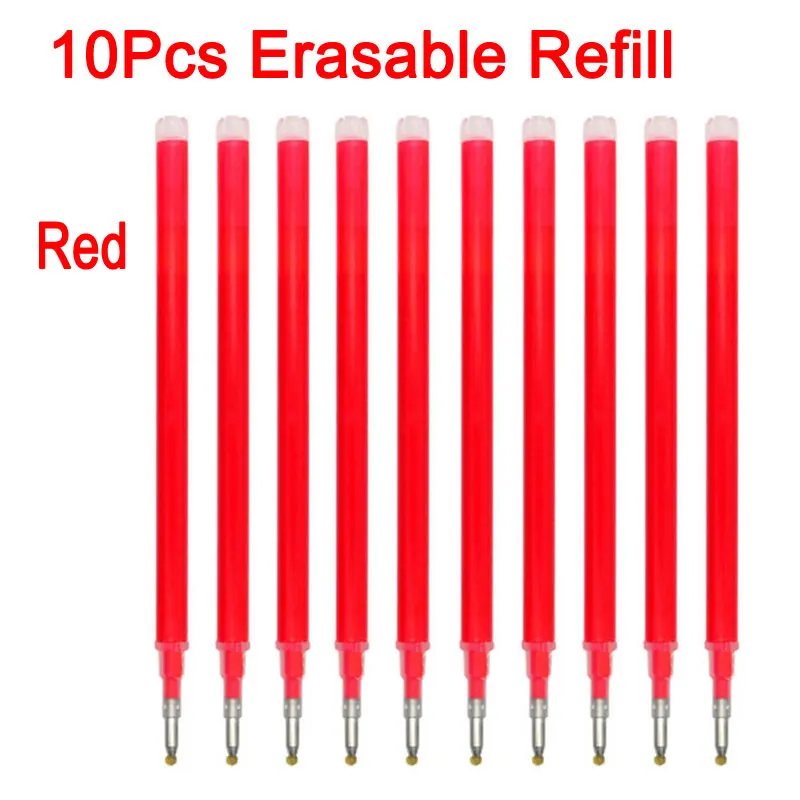 10pcs red ink Delvitch 10 шт./набор, 0,5 мм стержень со стираемыми чернилами, Волшебная стираемая ручка, сменные стержни, Офисная гелевая ручка, заправка, синие канцелярские принадлежности, инструменты для письма - Цвет: 10pcs red ink