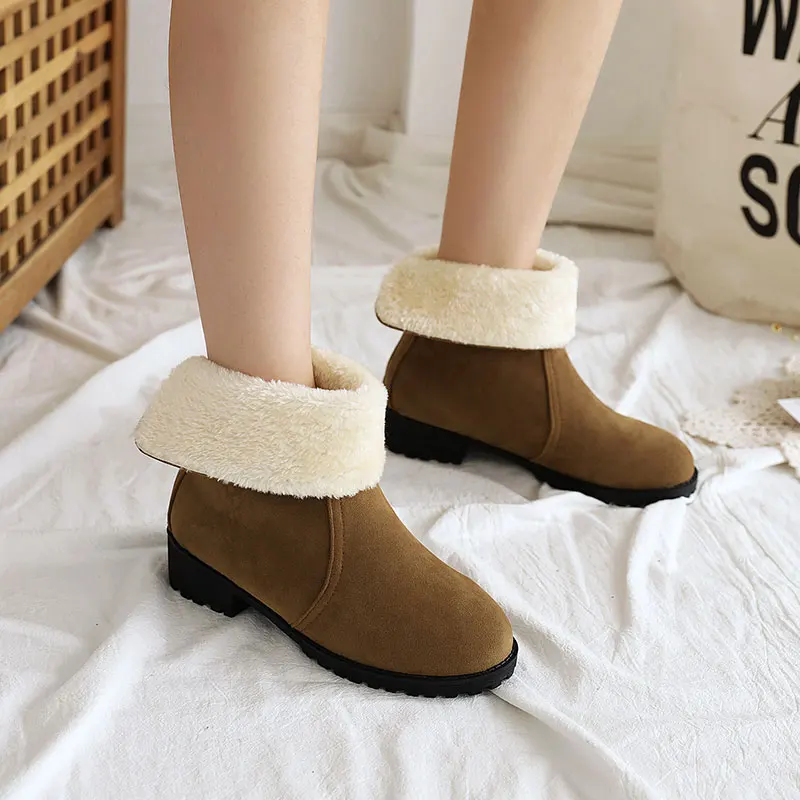 Sgesvier big size 33-46 simple casual snow boots low heel round toe zip ladies shoes solid color winter ankle boots women