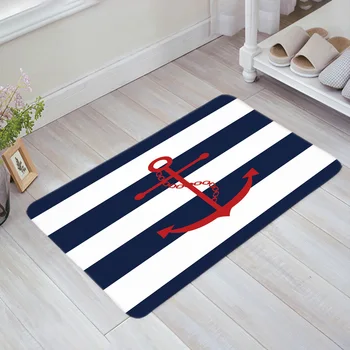 

Simple Blue White Stripes Anchor Doormat Non-slip Rug Soft Bath Mats Bathroom Supplies Carpet Living Room