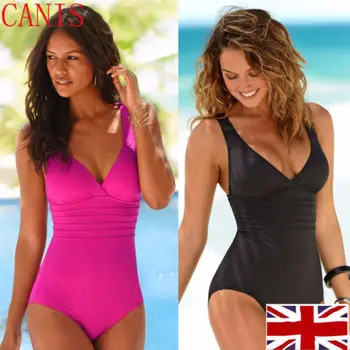 

Hot 2019 Sexy Female Retro V Neck Blue Striped Swimsuit One Piece Push Up Padded High Waist Swimwear Women Monokini