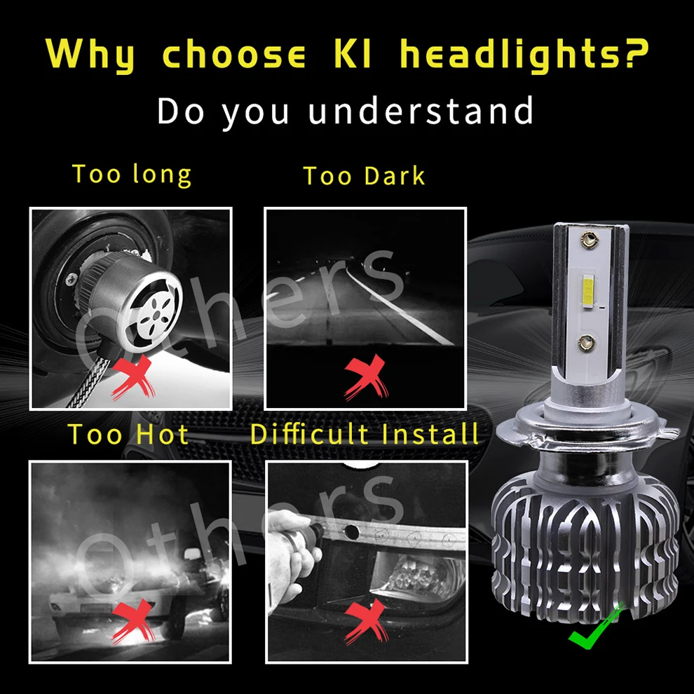 CNSUNNYLIGHT K1 LED Car Headlight Fanless Bulbs H7 H4 H11H8 H1 9005HB3 9006HB4 880 50W 8000Lm CSP 12V Car Lights Accessories (2)