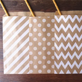 

25pcs Treat Candy Bag Chevron Polka Dot Bags Kraft Paper Bags Favors Supplies Gift Bags Wedding Birthday Xmas New Year Party