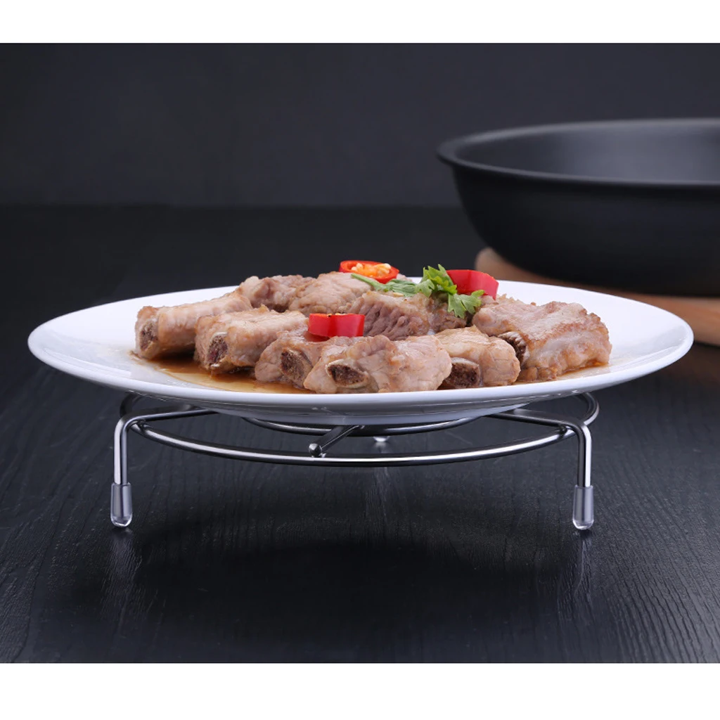 2pcs Durable Round Stainless Steam Rack Trivet Food Cooking Holder Pot Stand