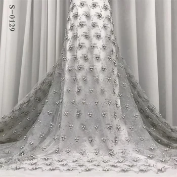 

New African Fabric Lace 2020 French Net Laces Nigerian Embroidery Tulle Fabrics Lace with Beads Sequins for Party