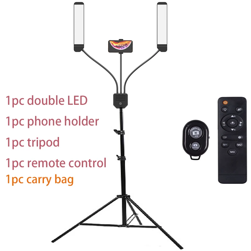Foto Studio Doppel Arme Füllen LED-Ring licht mit 200cm Stativ Lange Twin LED Streifen hinzufügen Stehen 3300K-5500K 288PCS LED Für Telefon