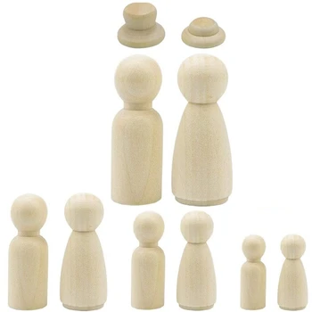 

Unfinished Wooden Peg Doll 4 Different Shapes with Hats,People Shapes for DIY Craft Art,Kids Painting,Pendants of Toys