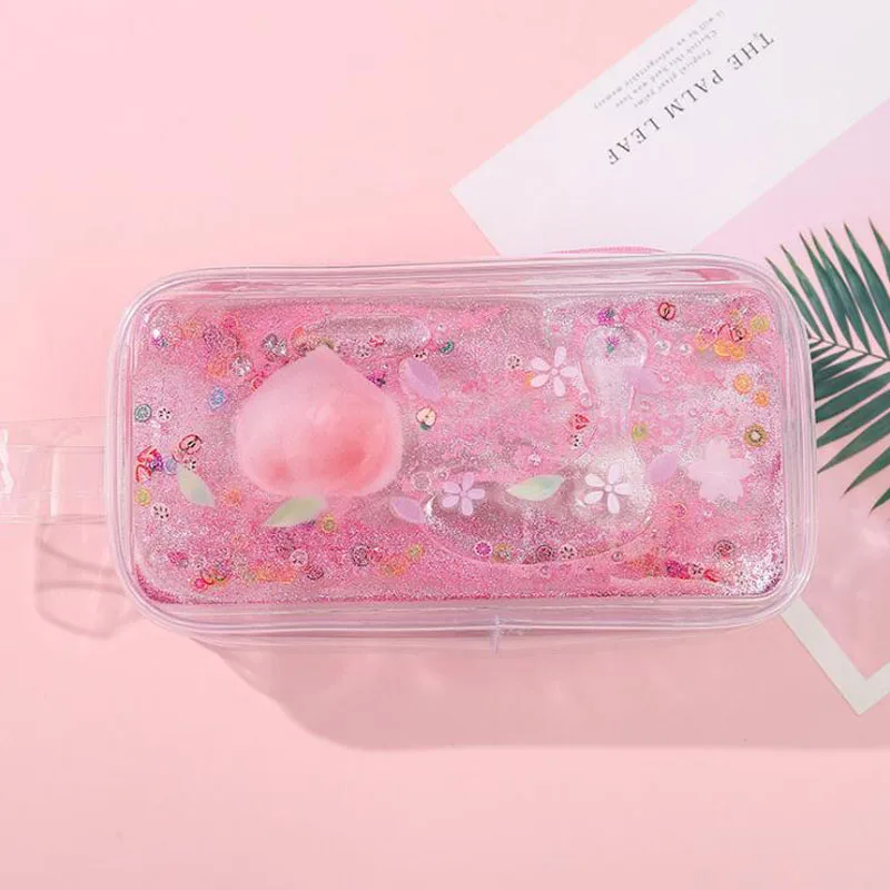 

1pc Cute Pencil Case Halloween Peach Quicksand Oil PVC Transparent School Supplies Portable Cosmetic Bag Promotional Supply
