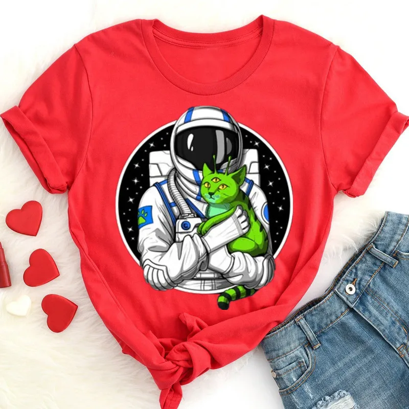 

Футболка с астронавтом, кошкой, психоделической кошкой, космосом, научной фантастикой, смешная одежда, подарки для влюбленных кошек, Космический наряд, хлопок, Харадзюку