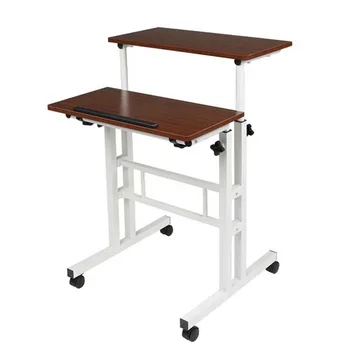

Standing Computer Desk Light Walnut Rolling Laptop Desk Adjustable Desktop Laptop Bed Table Double Tube Lifting Table