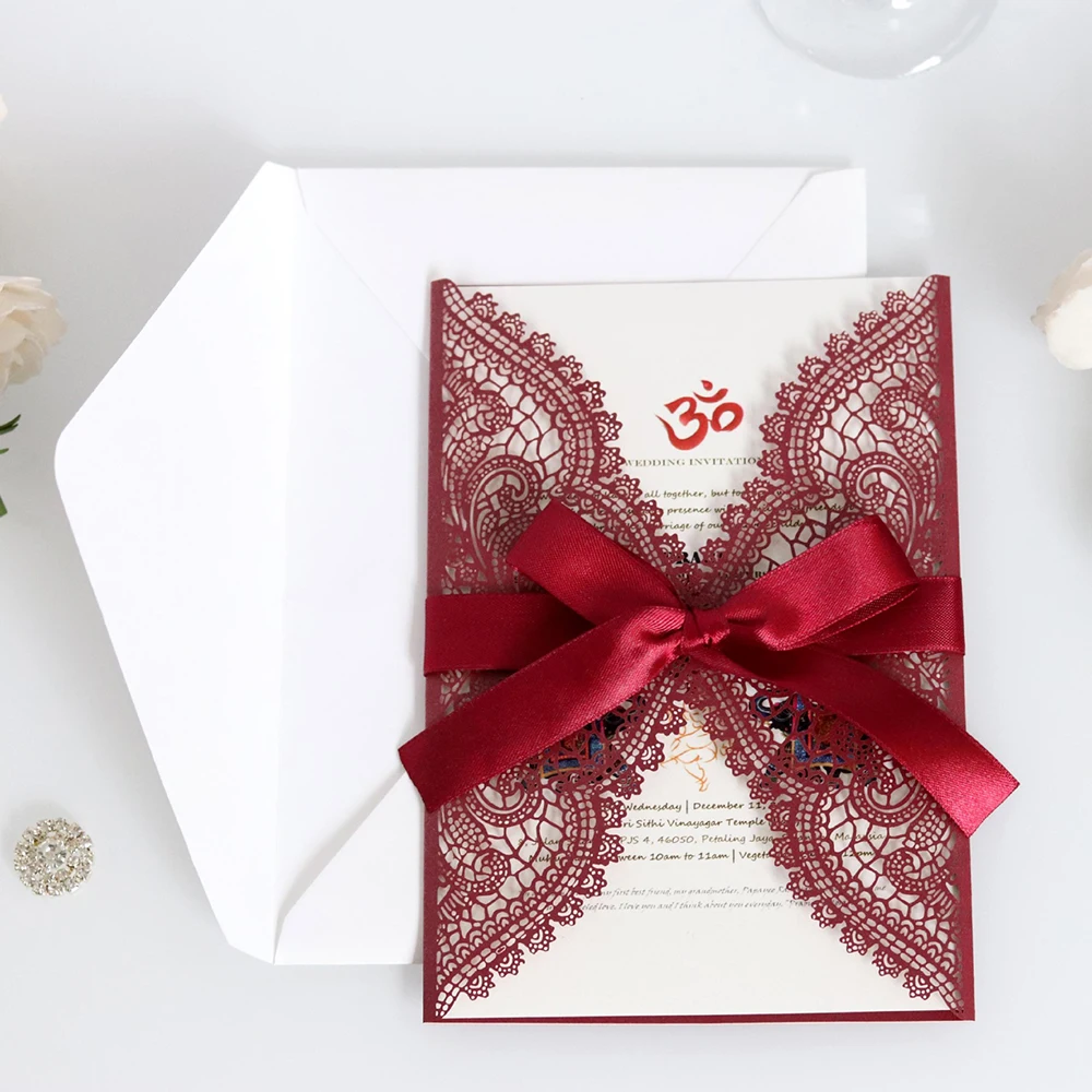  10set Glitter Paper Laser Cut Wedding Invitation Card With Ribbon Personalized Wedding Decor Party  - 4.00022E+12