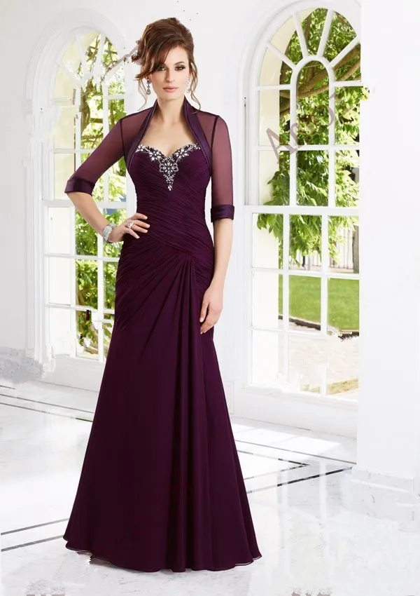 

Elegant long plus size mother of the bride dresses with jacket crystal beaded chiffon wedding party gowns abendkleider 2015