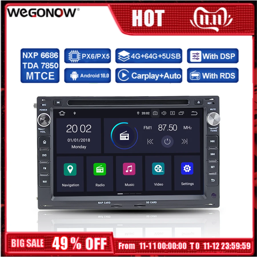DSP IPS PX6 Android 10 6 ядер 4 Гб ОЗУ 64 ГБ Автомобильный dvd-плеер GPS карта Радио Bluetooth для VW Jetta