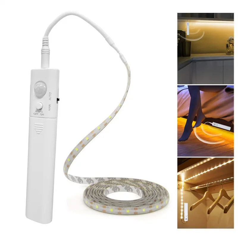 $0.96 LED Strip light Battery with Wireless PIR Motion Sensor & USB LED Strip Light Under Cabinet light 1m 2m 3m Strip tapeCabine