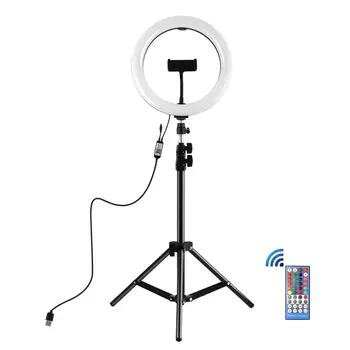 

PULUZ 10.2 Inch 26cm RGB Light Tripod Mount Dimmable LED Light Ring for iPhone Tripod and Phone Holder for Video Photography