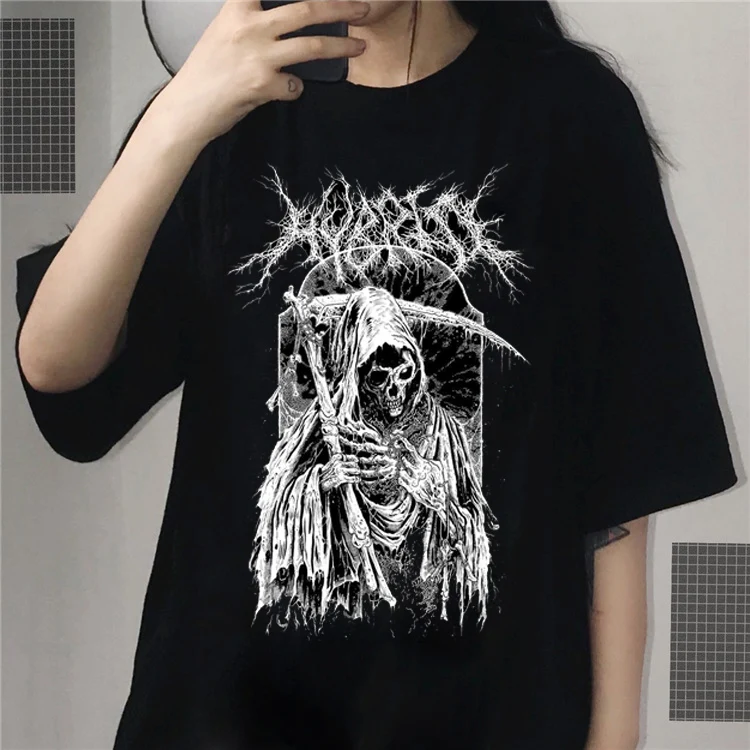 Summer Goth Female Tee Aesthetic Loose men and womenT-shirt Punk Dark Grunge Streetwear gothic Top T-shirts Harajuku y2k Clothes | Женская