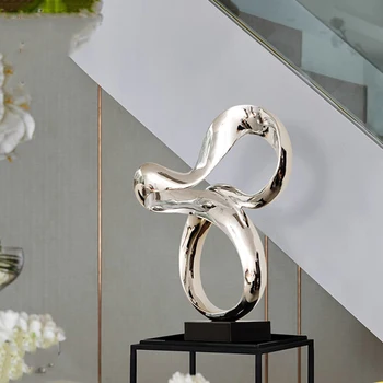 

Modern Home Decor Accessories Big Size 70Cm Gold Silver Resin Statue For Office Hotel Room Decor Marble Tabletop Abstract Craft