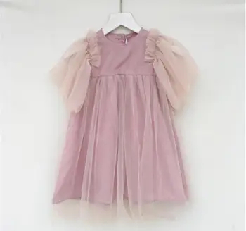 

2019 Summer Solid Puff Sleeve Dresses, Princess Girls Sweet Clothing 5 pcs/lot,Wholesale