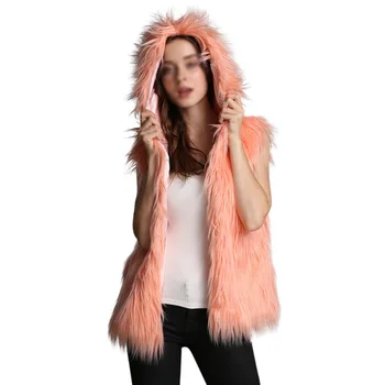

Autumn Winter Faux Fur Vest Outwear Coat Warm Sleeveless Hooded Vest Warm Short Jackets Coats