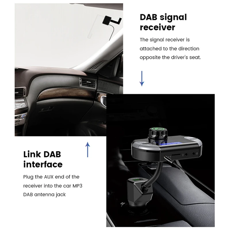 Dab Bluetooth fm-передатчик, беспроводной радио адаптер Hands-Free автомобильный комплект с дисплеем, Qc3.0 и Smart 2.1A Usb порты, Aux вход/о