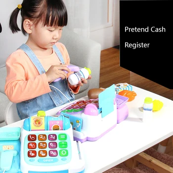 

Hot Selling Pretend Toy Supermarket Large Button Cash Register Fruit and Food Sets With Sound&Light for Kids' Present