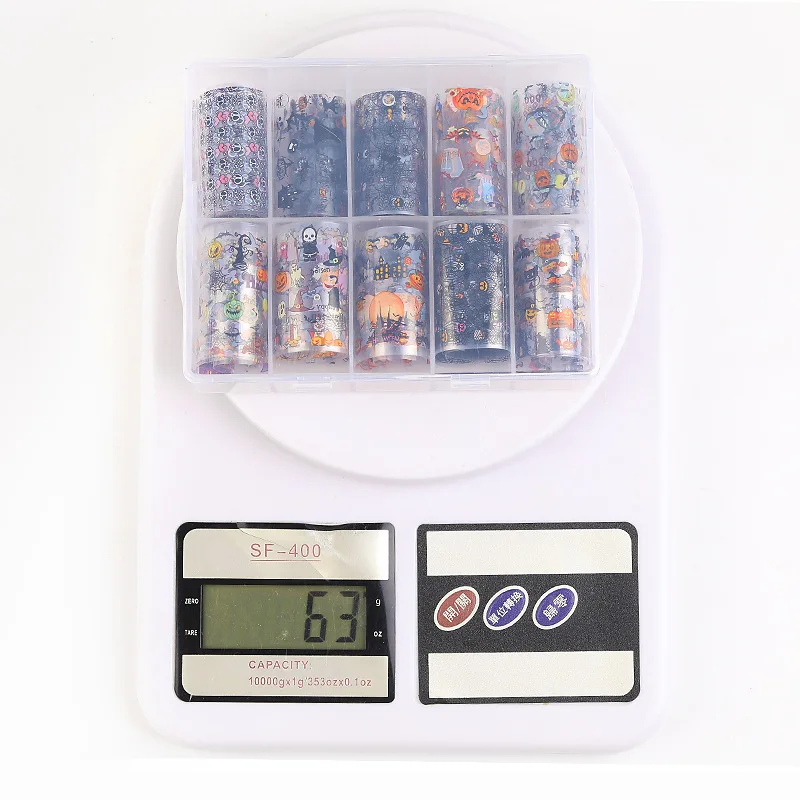 Kalvaro 10 Rolls Holographic Nail Transfer Paper Halloween Nail Decals Adhesive Foils Nail Art Stickers 3D Manicure Decoration