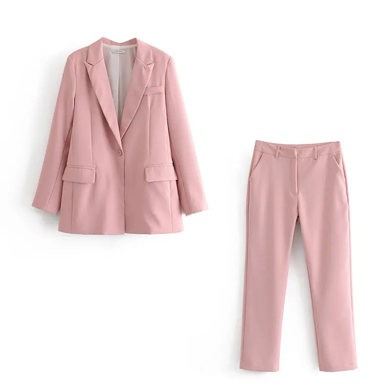 RZIV осенний Блейзер, комплект женской Костюм 2 вещей на каждый день однотонные OL стиль куртка и штаны