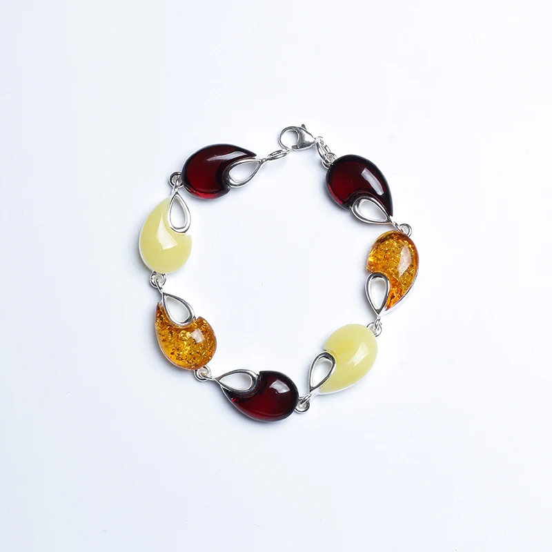 

New Natural Unoptimized Motor Oil Yellow Beeswax Amber 925 Silver Inlay Multi Treasure Bracelet 9 Bare Stone Combination
