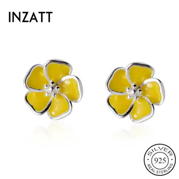 

INZATT Real 925 Sterling Silver Enamel Flower Stud Earrings Fashion Women Cute Fine Jewelry Party Minimalist Accessories Gift