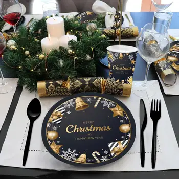 

PATIMATE Black Gold Tableware Christmas Tableware Merry Christmas Decoration For Home Table Happy New Year Decor Navidad 2019