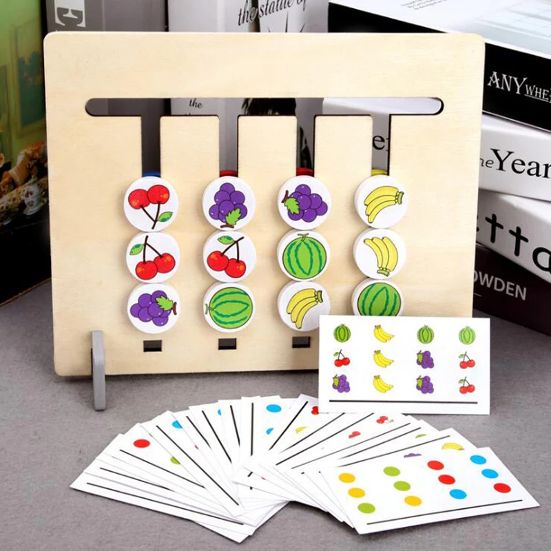 

Wooden Color recognition game Toy Colors and Fruits Double Sided Matching Game Logical Reasoning Training Kids Educational Toys