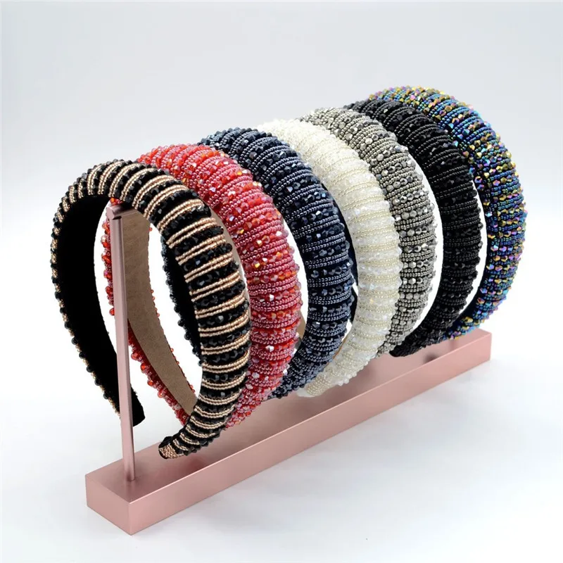 

New Velvet Padded Beads Rhinestone Headbands Baroque Crystal Hair Hoop Headpiece Fashionable Hair Accessories Tiara For Women