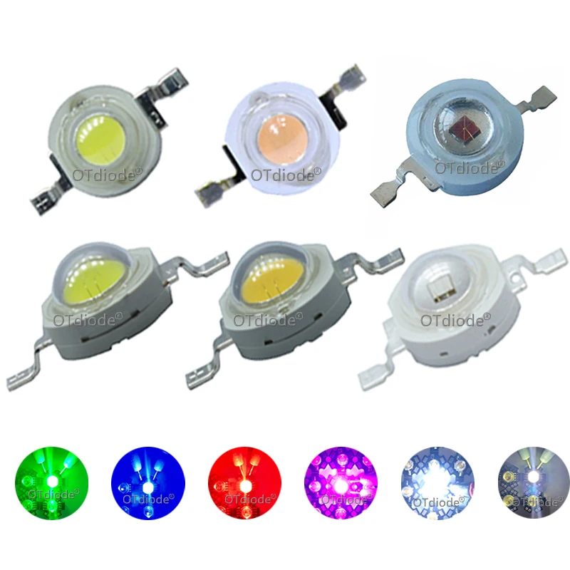 100pcs 1W 3W LED High Power LEDs Cold White Natural White Warm White RGB Red Green Blue Yellow Light Source