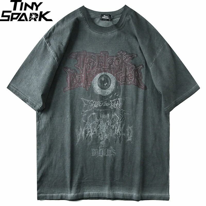 Men T-Shirt Tees Tops Short-Sleeve Oversize Evil Hip-Hop Eye-Print Harajuku Dark-Streetwear